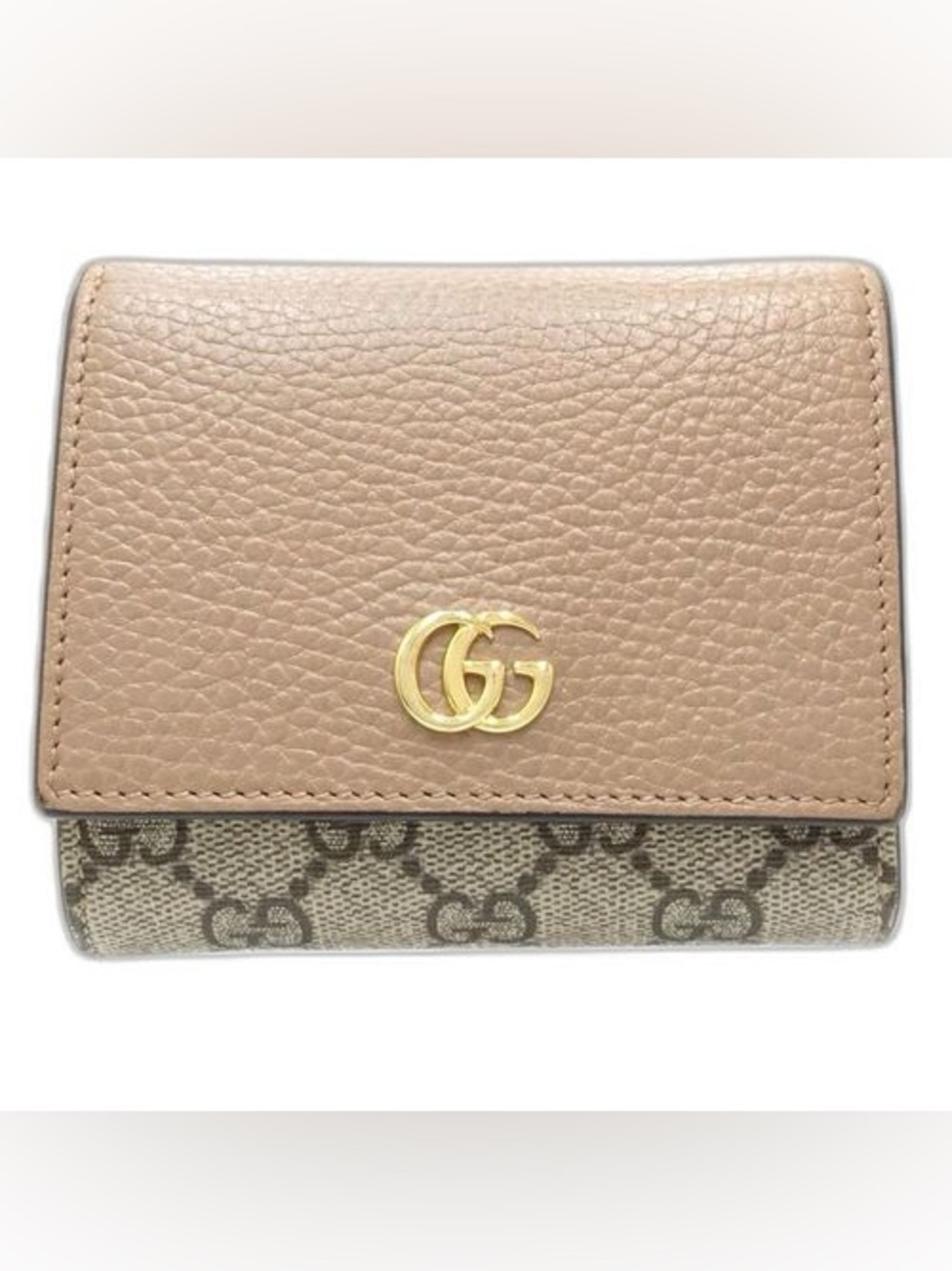 Gucci Bi-color GG Marmont Wallet Beige Canvas and Leather w/ branded dusty - EUC